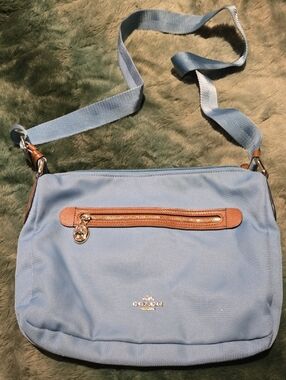 Coach Light Blue Crossbody with Tan Trim and Gold Hardware